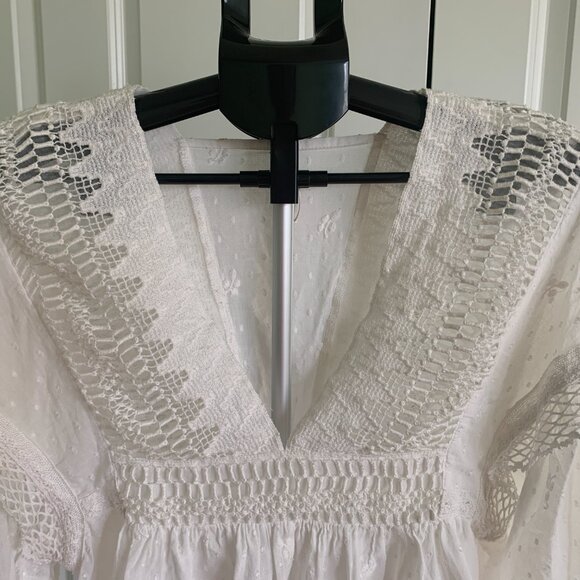 Free People Drive You Mad Embroidery Lace Crop Blouse Top Sz S Off White - Picture 3 of 13